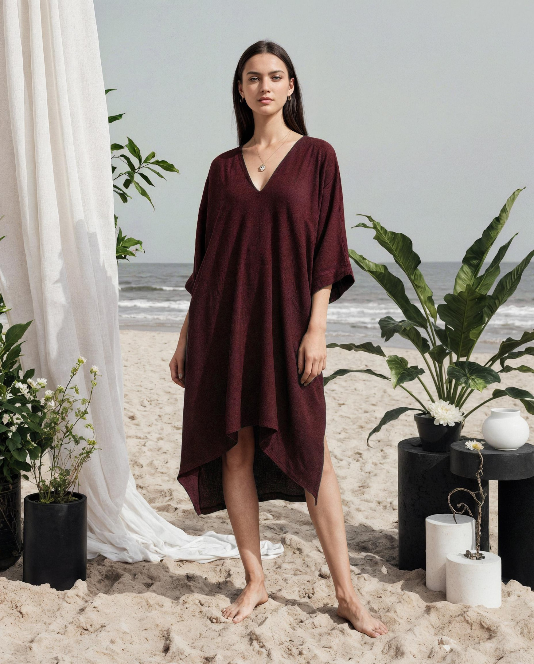 Elegant Women’s Linen Tunic Dress – Comfortable Chic High Low Fashion Design
